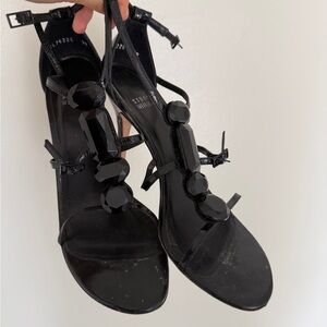 Stuart Weitzman Black Jeweled T-Strap Heels